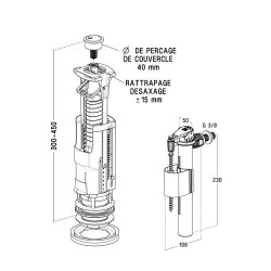 Mécanisme double volume avec robinet flotteur, système à étrier, culot G 2"