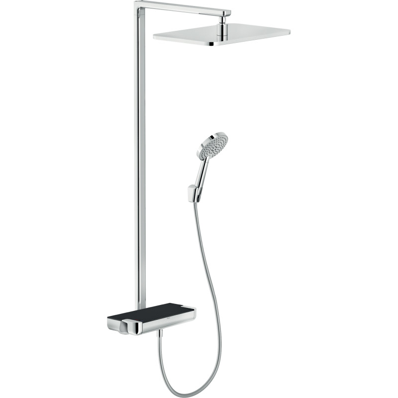 Colonne douche thermostatique PLAIN avec étagère en verre noir chromé