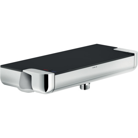 Mitigeur douche thermostatique PLAIN avec étagère en verre noir chromé