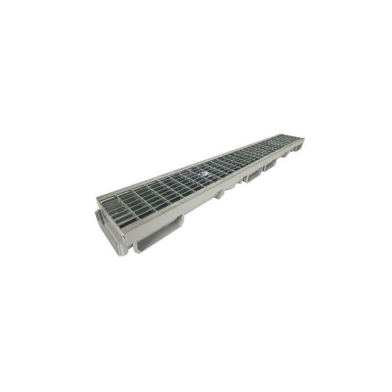 Caniveau bas CONNECTO®, 1 m, largeur 130 mm, grille caillebotis acier B125