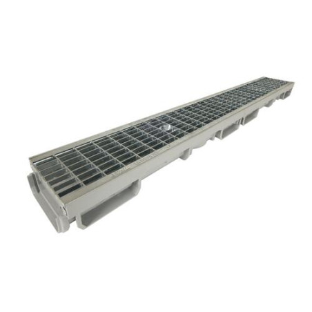 Caniveau bas CONNECTO®, 1 m, largeur 130 mm, grille caillebotis acier B125