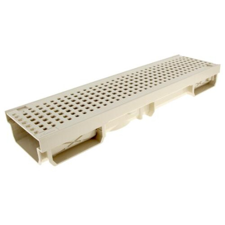Caniveau bas CONNECTO® avec 1 grille piscine/piétonne, classe A15, PVC, sable