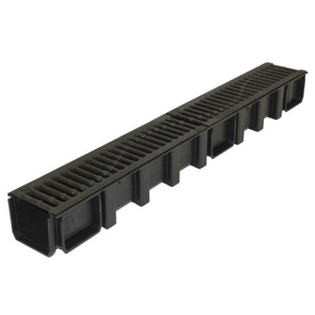 Caniveau haut CONNECTO® avec 2 grilles fonte, classe B125, l. 100 int./130 ext