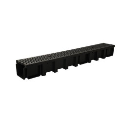 Caniveau haut CONNECTO®, 1 grille PP noire classe A15, largeur 100 int./130 ext