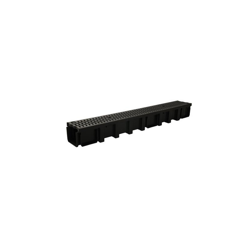 Caniveau haut CONNECTO®, 1 grille PP noire classe A15, largeur 100 int./130 ext