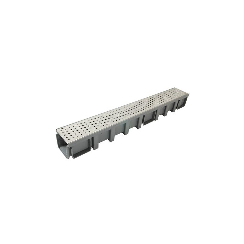 1m caniveau larg.130 grille a15 perforee inox