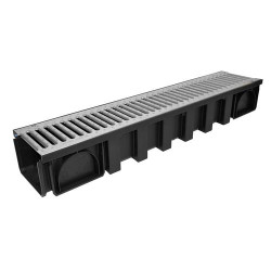 Caniveau CONNECTO® noir, l. extérieure 200, L. 1 m, grille passerelle galvanisé , A15