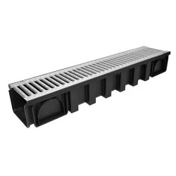 Caniveau CONNECTO® noir, l. extérieure 200, L. 1 m, grille passerelle inox, A15