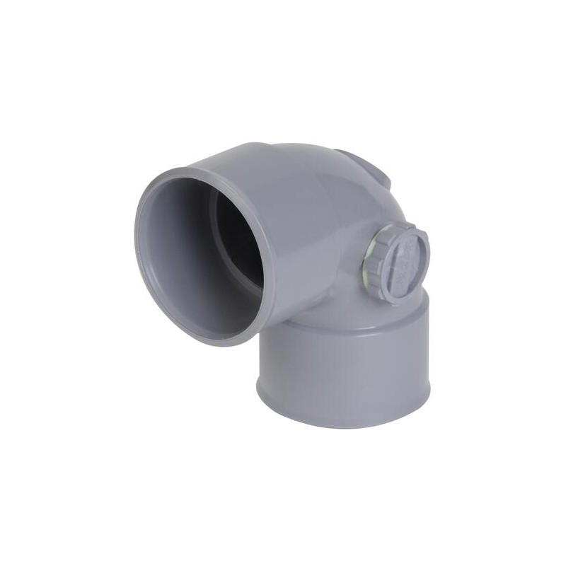 Coude avec bouchon sur le côté Ø 32 mm, femelle-femelle à 87°30, à coller, en P