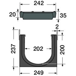 Caniveau KENADRAIN®, longueur 1 m, largeur intérieure 200, hd profondeur, 2 gril