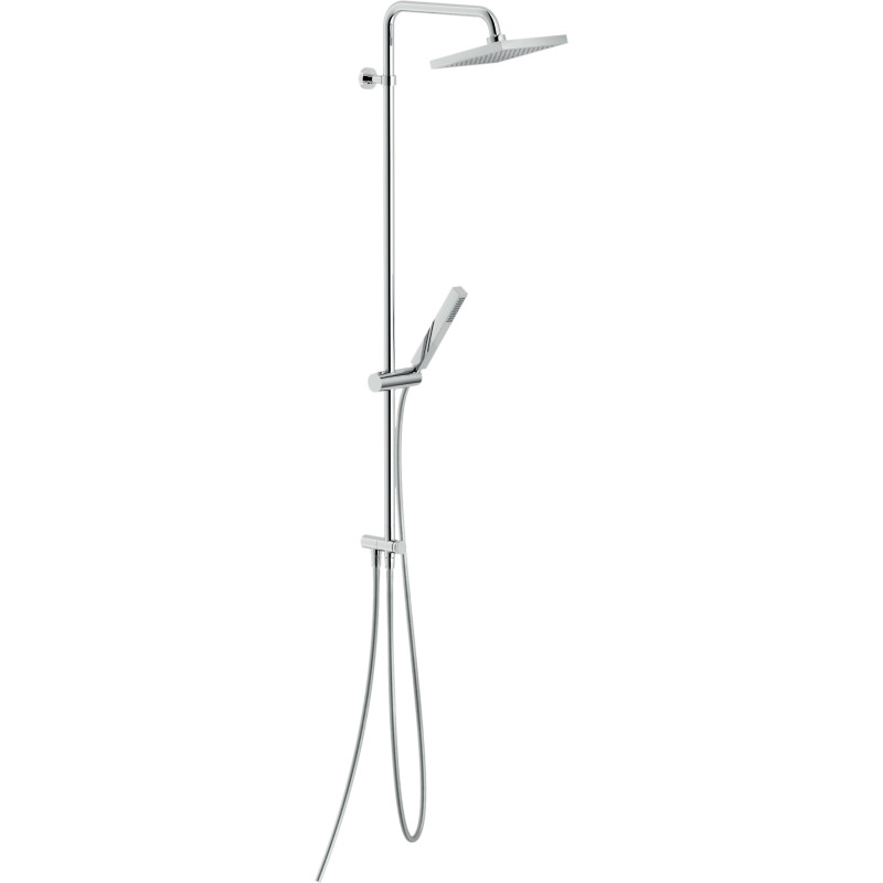 Colonne de douche avec prise d'eau et rampe télescopique pomme de tête carré Ø200mm chromé