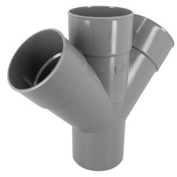 Culotte double parallèle, Ø 100, mâle-femelle à 45°, à coller, gris, en PVC