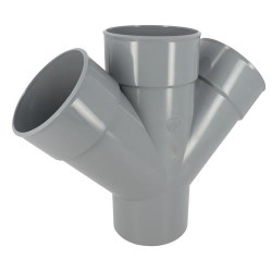 Culotte double Ø 125 mm, mâle-femelle à 45°, à coller, gris, en PVC
