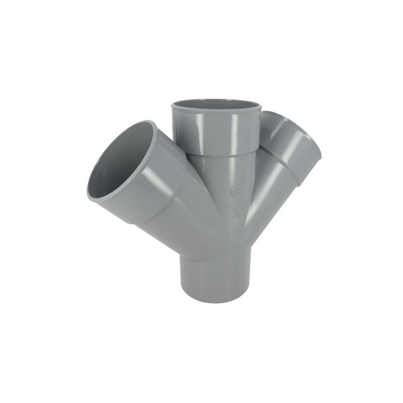 Culotte double Ø 125 mm, mâle-femelle à 45°, à coller, gris, en PVC