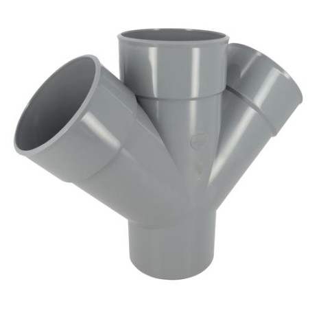 Culotte double Ø 125 mm, mâle-femelle à 45°, à coller, gris, en PVC