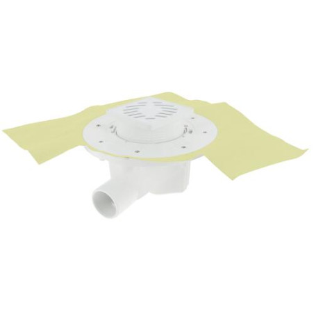 Siphon Ø40 DOCIA® avec cadre et grille PVC blanc 10x10 cm