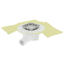 Siphon Ø40 DOCIA® avec grille inox à carreler, 10x10 cm, avec natte