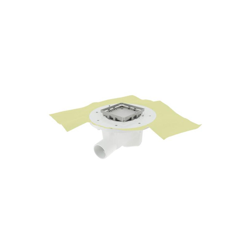 Siphon Ø40 DOCIA® avec grille inox à carreler, 10x10 cm, avec natte