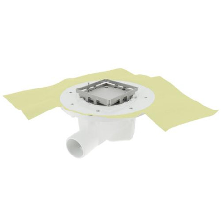 Siphon Ø40 DOCIA® avec grille inox à carreler, 10x10 cm, avec natte