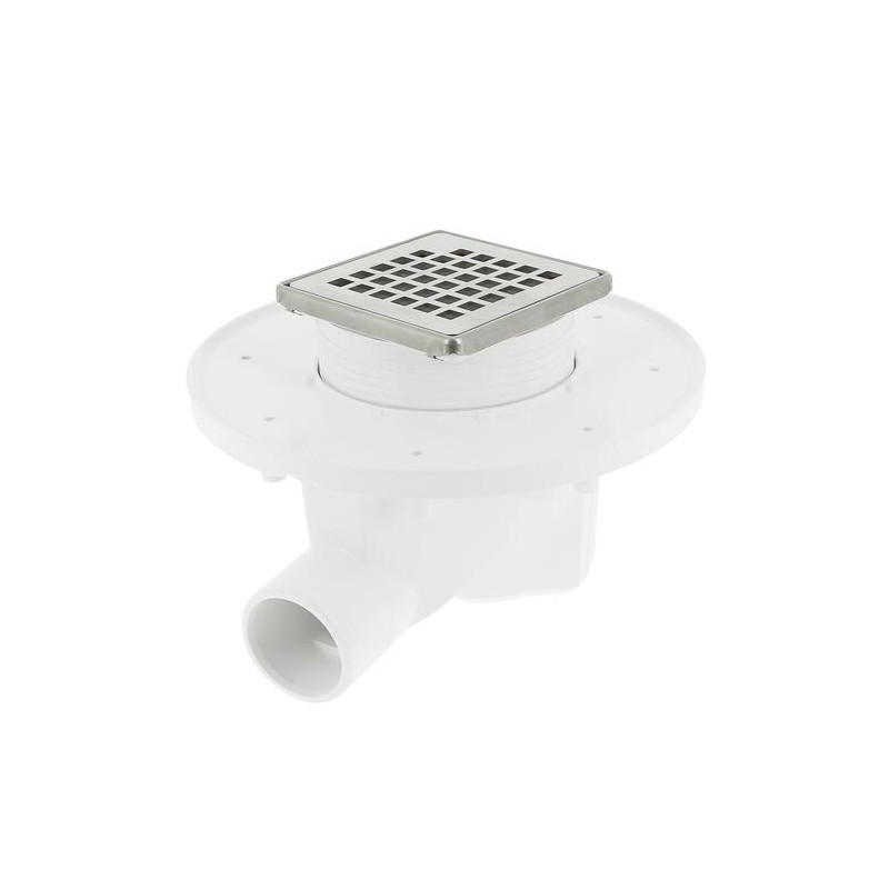 Siphon DOCIA® pour sols carrelés, avec grille, sortie horizontale, avec grille inox design carré - HC
