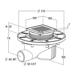 Siphon DOCIA® pour sols carrelés, avec grille, sortie horizontale - réf. SICAX10IHC