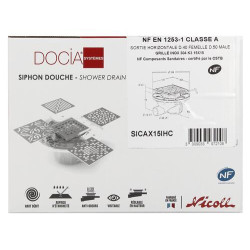 Siphon DOCIA® pour sols carrelés, avec grille, sortie horizontale - réf. SICAX15IHC