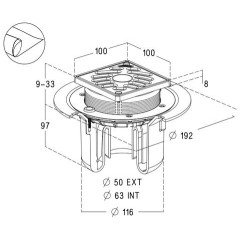 Siphon pour carré. s/vert.gr.10x10 PVC + natte