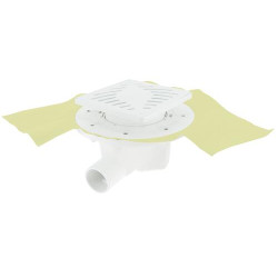 Siphon Ø40 DOCIA® avec cadre et grille PVC blanc 15x15 cm, avec natte