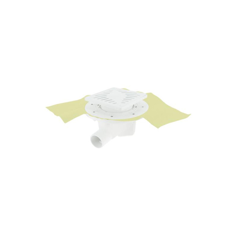 Siphon Ø40 DOCIA® avec cadre et grille PVC blanc 15x15 cm, avec natte
