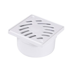 Siphonnette sortie verticale avec grille carrée 10x10 mm en PVC blanc