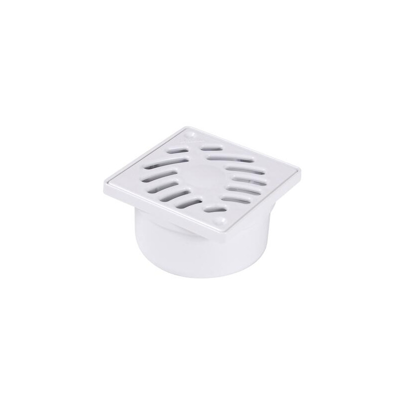 Siphonnette sortie verticale avec grille carrée 10x10 mm en PVC blanc
