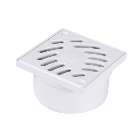 Siphonnette sortie verticale avec grille carrée 10x10 mm en PVC blanc