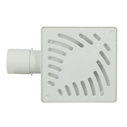 Siphonnette 15x15, grill PVC blanc design palmier, sortie horizontale Ø 40/50 mm