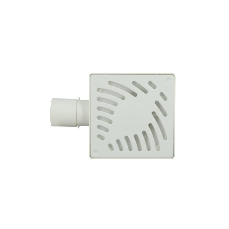Siphonnette 15x15, grill PVC blanc design palmier, sortie horizontale Ø 40/50 mm