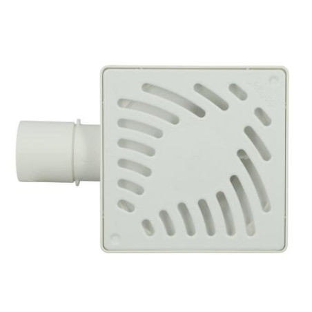 Siphonnette 15x15, grill PVC blanc design palmier, sortie horizontale Ø 40/50 mm