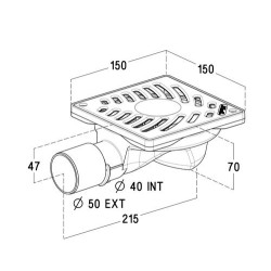 Siphonnette 15x15, grill PVC blanc design palmier, sortie horizontale Ø 40/50 mm