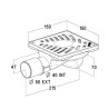 Siphonnette 15x15, grill PVC blanc design palmier, sortie horizontale Ø 40/50 mm