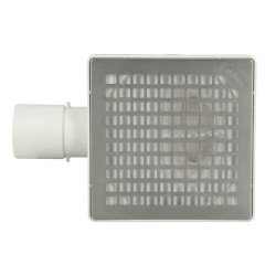 Siphonnette 15x15, grill inox design carrés, sortie horizontale, Ø 40/50 mm