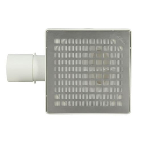 Siphonnette 15x15, grill inox design carrés, sortie horizontale, Ø 40/50 mm