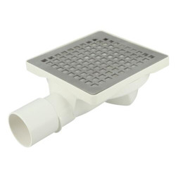 Siphonnette 15x15, grill inox design carrés, sortie horizontale, Ø 40/50 mm