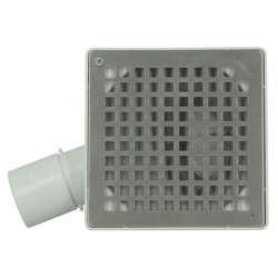 Siphonnette 15x15, grill inox, carrés, verrouillable, horizontale, Ø 40/50 mm