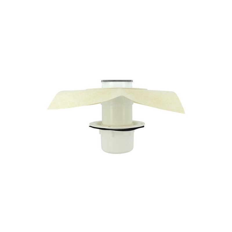 Siphon PMR, sortie verticale, chappe et revêtement carrelé pour plancher bois
