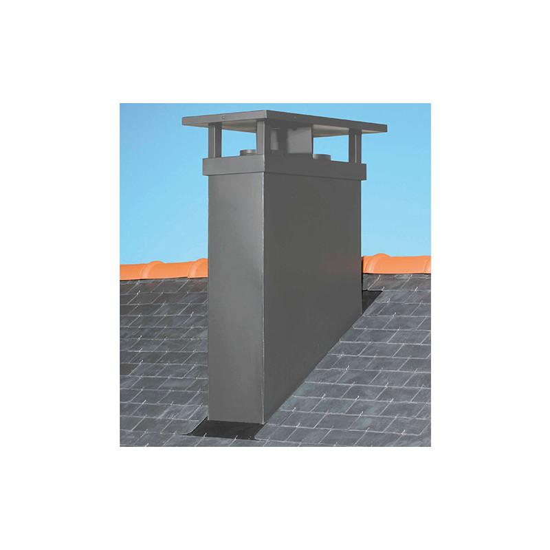Sortie de toit double conduit ig-180 800x400 perpendiculaire, Ø230, lisse gris foncé, couronnement lisse gris foncé, chapeau Fra