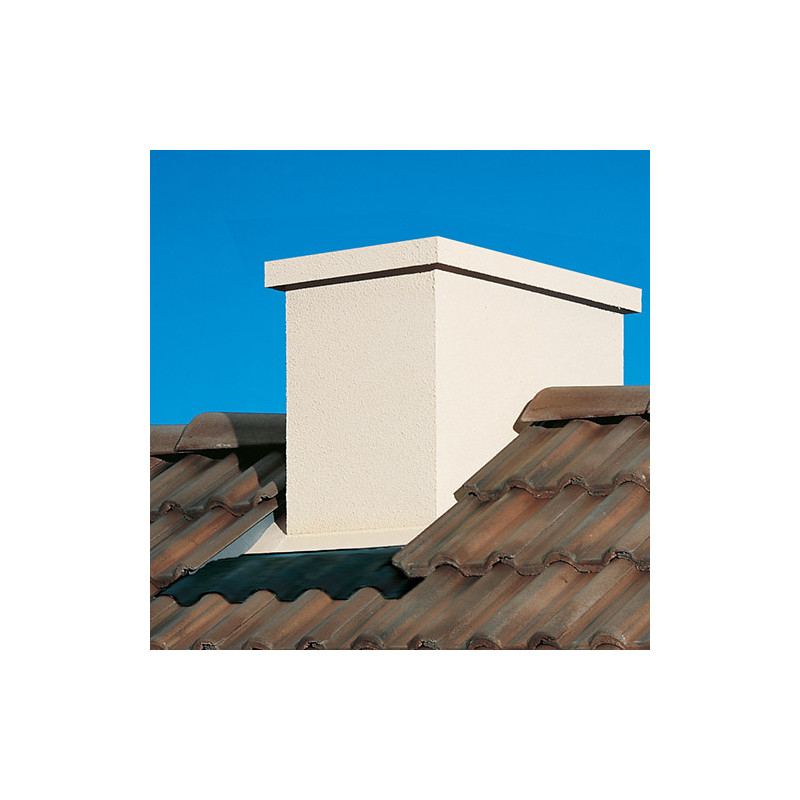 Crépi ocre, couronnement crépi ocre, chapeau SCAO inox, pente 84 %, kit d'étanchéité noir