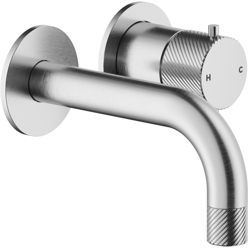 Façade mitigeur lavabo encastré bec 150 mm inox brossé