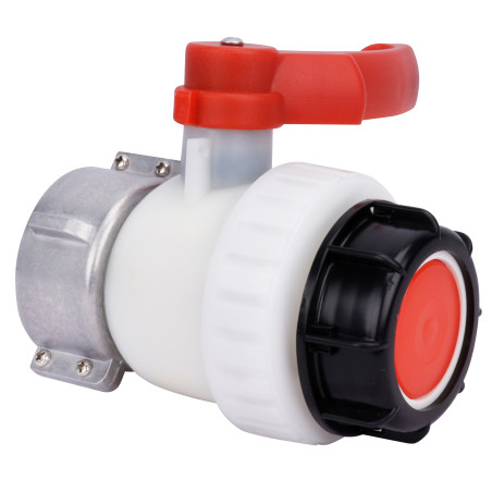 Vanne plastique a écrou mobile pour cuve 1000 L. avec bouchon 60x6 Ø 60 mm