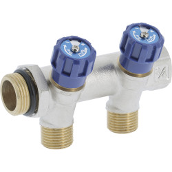 Collecteur Robinet Bleu - Système Alignement 3/4" 1/2" Entraxe 50 mm Ø 27 mm