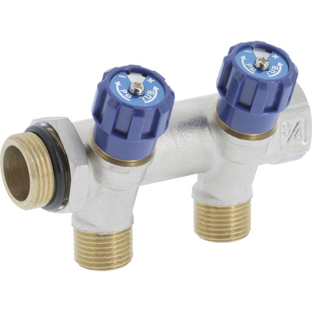 Collecteur Robinet Bleu - Système Alignement 3/4" 1/2" Entraxe 50 mm Ø 27 mm