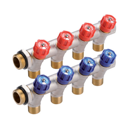 Collecteur Robinet Rouge - Système Alignement 3/4" 1/2" Entraxe 50 mm Ø 27 mm