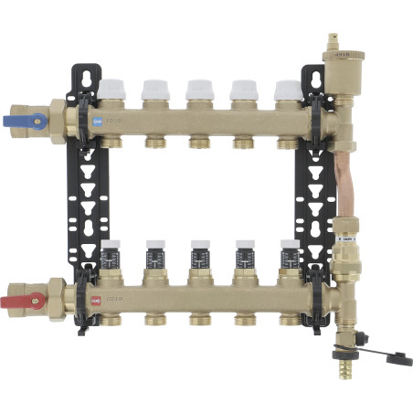 Collecteur S2 5circuits Ensemble complet en Laiton Ø 1"